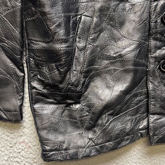Leather Works Leather Jacket Mens Medium Black Button Front - Picture 4 of 16